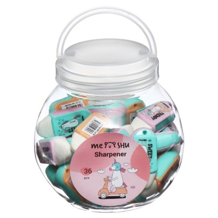 Plastic sharpener with Meshu Eraser "Unicorn", 1 hole, mix-5