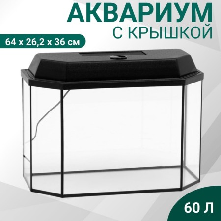 Aquarium "Panoramic" with a lid, 60 liters, 64 x 26.2 x 36 cm, black