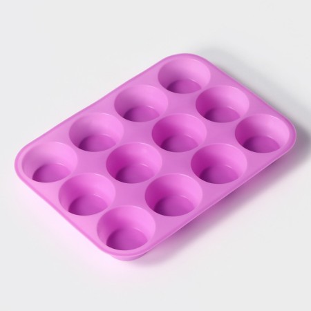 Baking uniform “Circle”, silicone, 29 × 22 × 3 cm, 12 cells, d = 6.5 cm, color mix-3