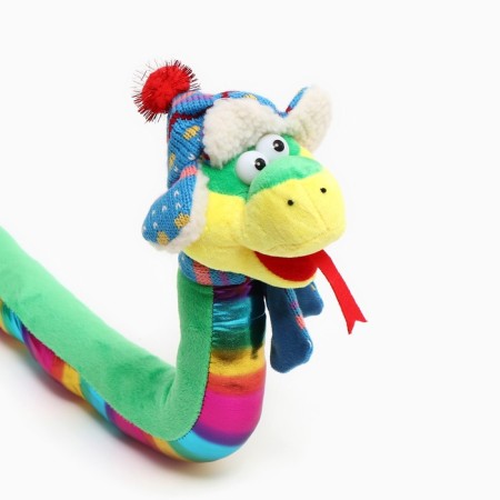 Soft toy "Snake", with a multi -flowered tummy, in the New Year's cap, 95 cm-5