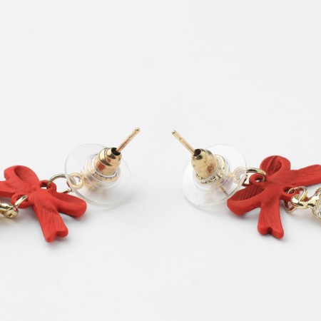 New Year! Earrings "New Year" bow, white-red color in gold-4