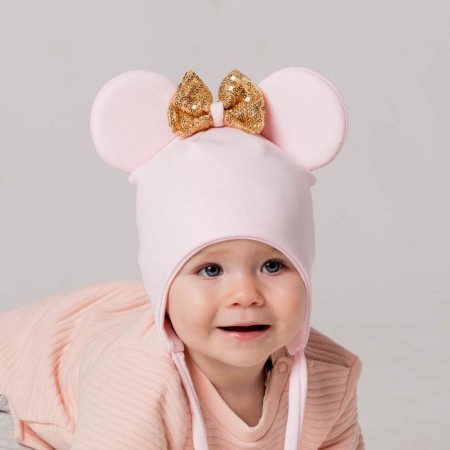 Hat for the girl "Mouse", color powder/bow, size 50-54