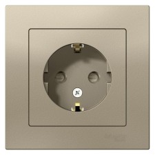 Розетка SE ATLASDESIGN, 16 А, со шторками, в сборе,с з/к, цвет шампань