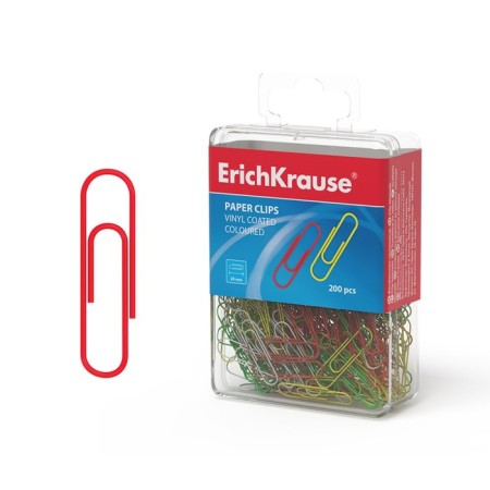 Office paper clips 28 mm color 200 pieces Erich Krause, plastic box 19740