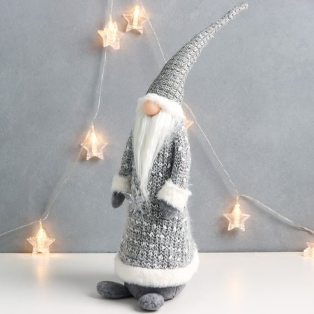 Interior light doll "Grandfather Frost in gray caftan, holds an asterisk" 60x16x13 cm-3