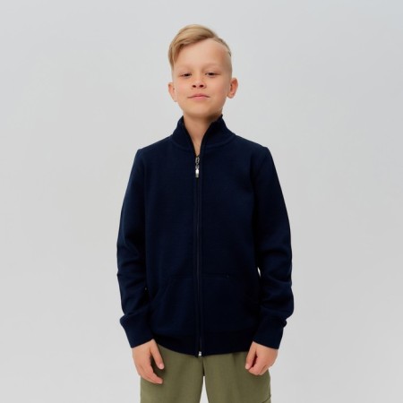 Cardigan for a boy with Minaku lightning is dark blue color, height 104