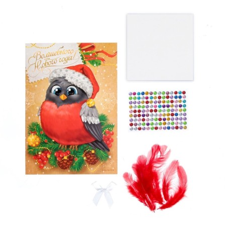 Application for the New Year with feathers and rhinestones "Snegier", New Year's set for creativity-3