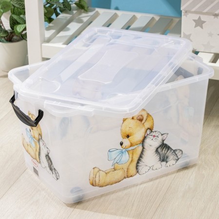 Storage container "Bear and kitten", 35 l, 50.5 × 31.5 × 28 cm, on wheels, color transparent-2