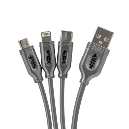Cable 3 in 1 Byz BL-699, USB-Microusb/Lightning/Type-C, 3.1 a, 1.2 m, silver