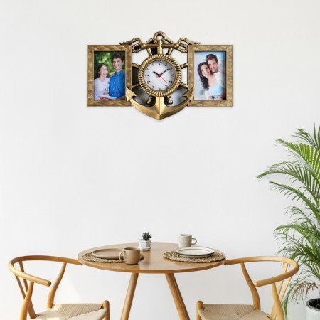 Wall clock, series: photo frames, "anchor", smooth move, D-12 cm watch, 42 x 27 x 3 cm-3