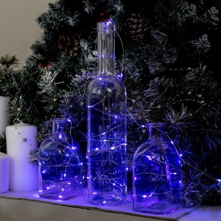 Garland "thread" 5 m dew, IP20, silver thread, 50 LED, purple glow, CR2032x2-2
