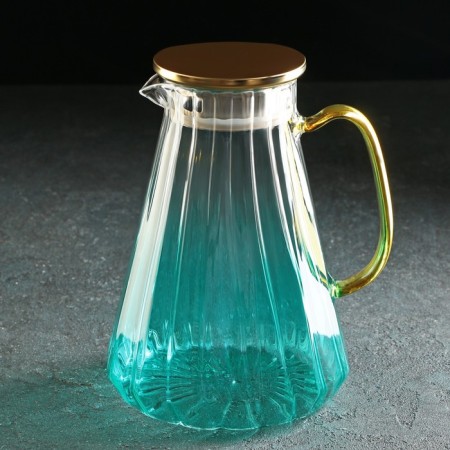 Magistro gradient glass drinks set, 5 items: a jug of 1.8 liters, 4 circles 300 ml, turquoise color-2