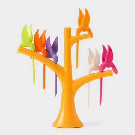 Set for Canapes "Birds", on a stand, 6 skewers, color mix-4