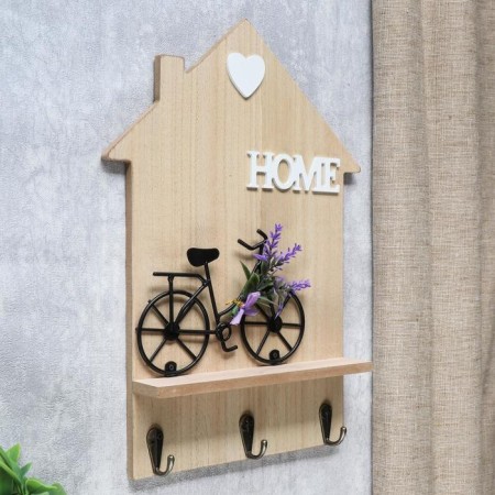Hooks decorative wood "bicycle with lavender at the house" 34x24x4.2 cm mix-1