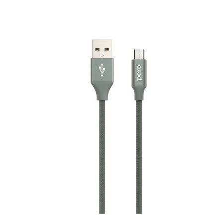 PERO DC -02, microUSB - USB, 2 A, 1 m, fabric braid, gray