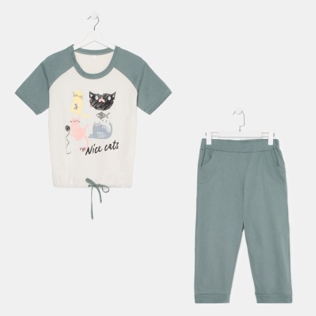 Women's set (T -shirt, Bridges), green color, size 46-5