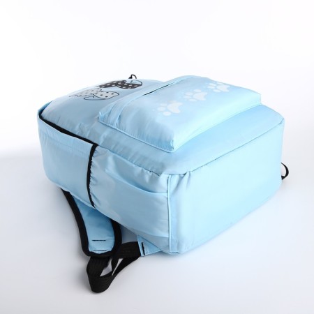 Youth backpack from textiles, 3 pockets, wallet, blue color-5