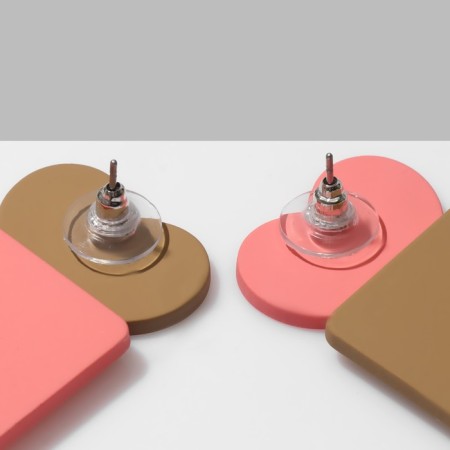 Earrings "Heart" with a square, the color is pink-brown-2