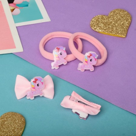Hair Set "Cute" (2 clamps 3.5 cm, 2 elastic bands) unicorn-2