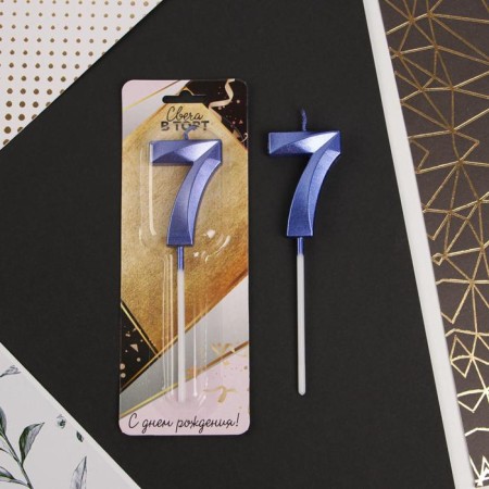 Candle for the cake, the number "7", blue.-1