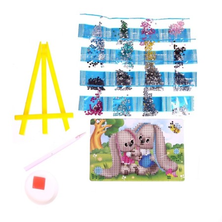 Diamond mosaic with a partial filling on the stand for children "Cute Bunny", 10 x 15 cm-2