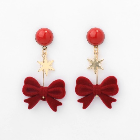 New Year! Earrings "New Year" hanging, bow, red color in gold-1
