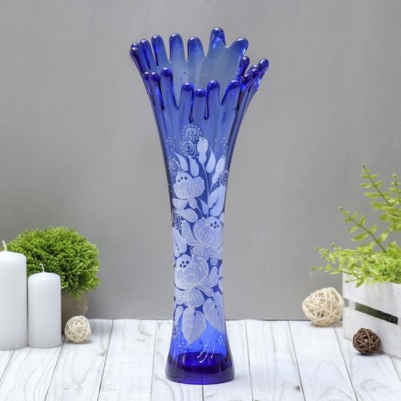 Vase "Coral" H 380 mm. from blue glass (manual painting) Fig. No. 3 (Bel.)