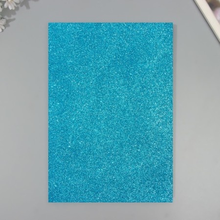 A set of glitter foamiran (5 sheets) 2 mm, 20x30 cm, blue-3
