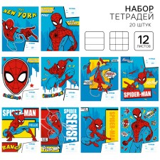 A set of notebooks is 20 pieces, 12 sheets, September 1, in a cage and ruler, cover coated paper, spider-man
