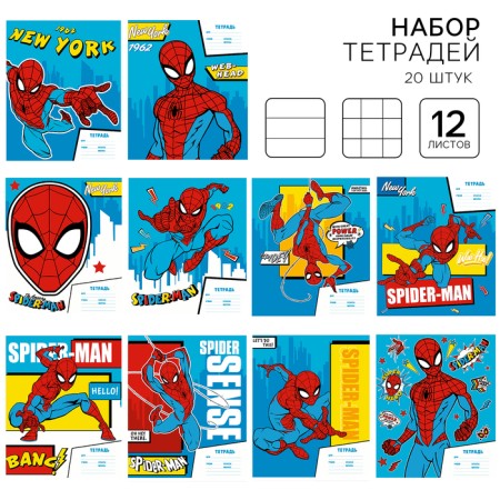 A set of notebooks is 20 pieces, 12 sheets, September 1, in a cage and ruler, cover coated paper, spider-man