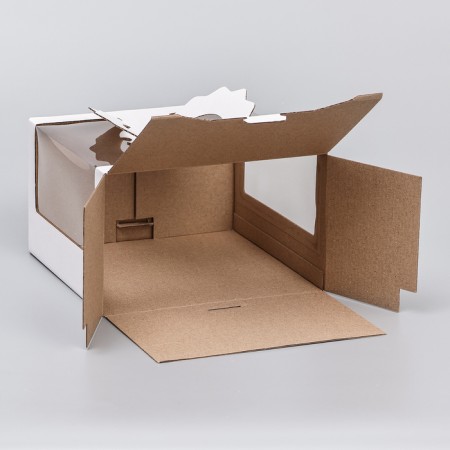 Box for cake 2 windows, with handles, white, 23 x 23 x14 cm-3