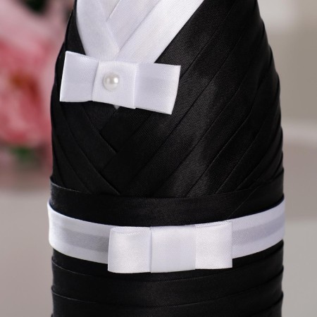 Decoration for champagne "Bridegroom and Bride", black and white-5