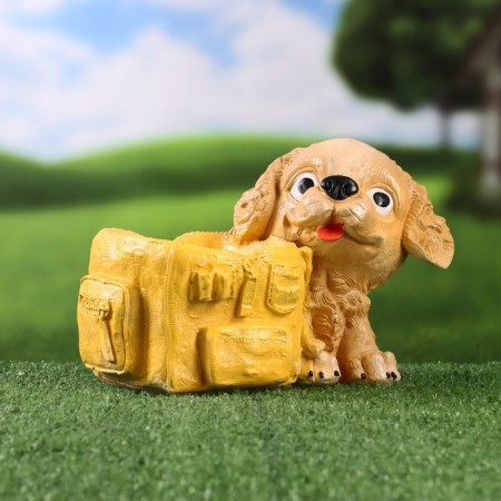Figure pot "Puppy with a pot" beige, yellow, 16x20x16cm-1