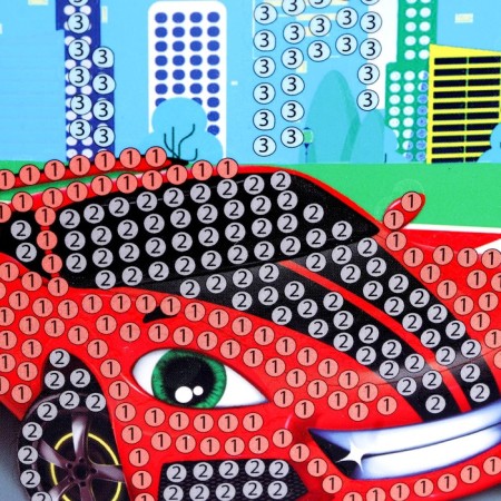 Diamond mosaic with a partial filling on the postcard "Racing Machine" for children-5