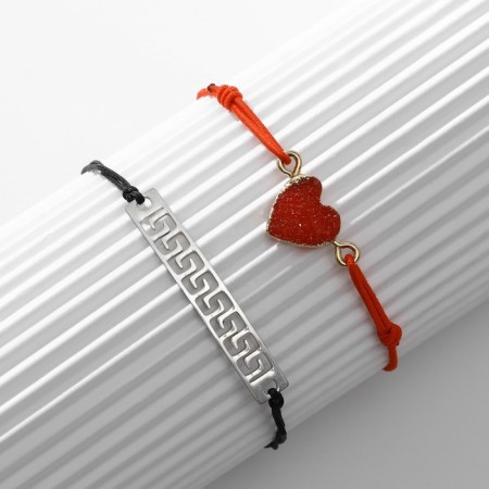 Bracelets "Demetrons" heart and pattern, black-red color, 7 cm-3