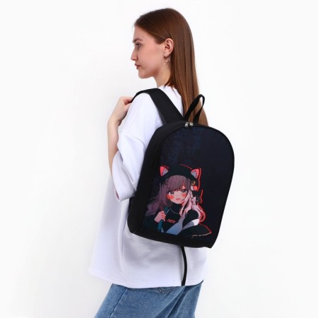 School textile Backpack "Anime Girl", 38x14x27 cm, black color-6