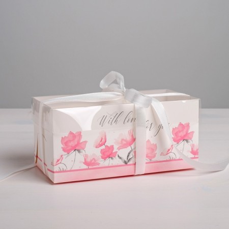 Capcake box, confectionery packaging, 2 cells "With love for you", 16 x 8 x 7.5 cm