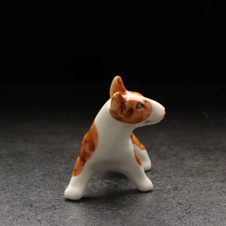 Porcelain figurine "Bulsterier in the rack", white-red, 7x5x6 cm-1