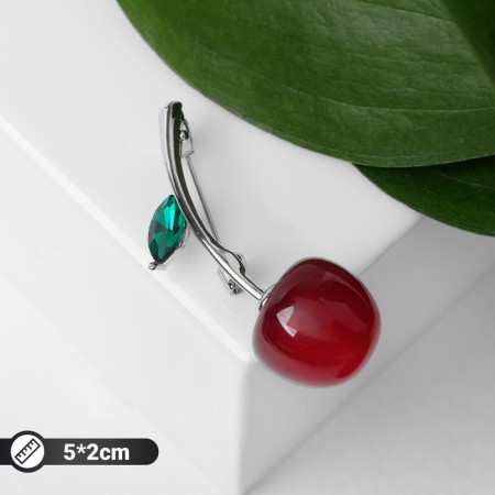 Brooch "Cherry", burgundy-green color in silver