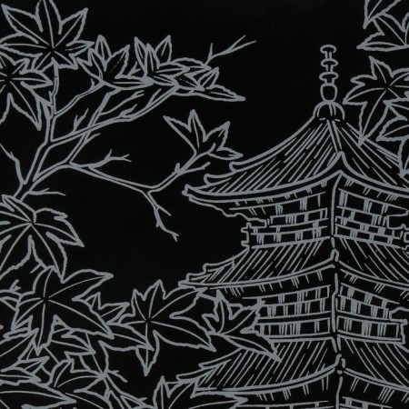 Scratching 18 × 24 cm, Japan "Maple at the Temple"-1