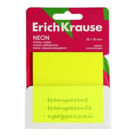 Block with a sticky edge plastic 75x75 mm, Erichkrause "Neon", 50 sheets, mix-3