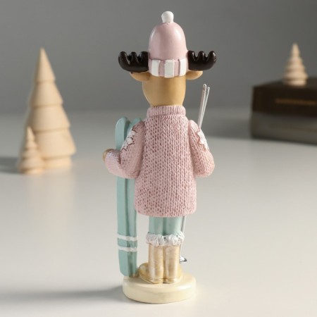 Polystone souvenir "Losik in a pink sweater and hat, with skis" 7.3x5x17.5 cm-2