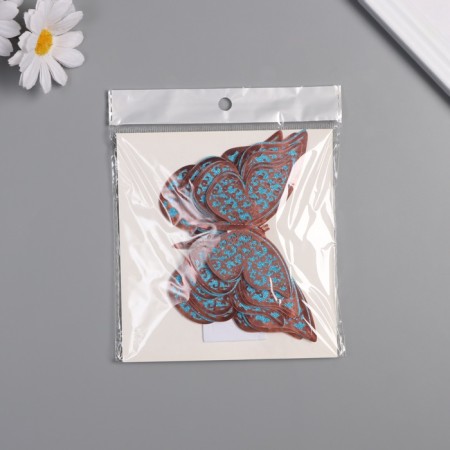 Stick paper, plastic "Flower blue butterflies" sparkles set 12 pcs 12 cm, 10 cm 8 cm 1052426-2