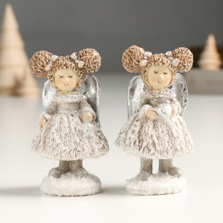 Polystone souvenir "Baby-angel with tails, with heart/star" silver mix 4x5x9 cm
