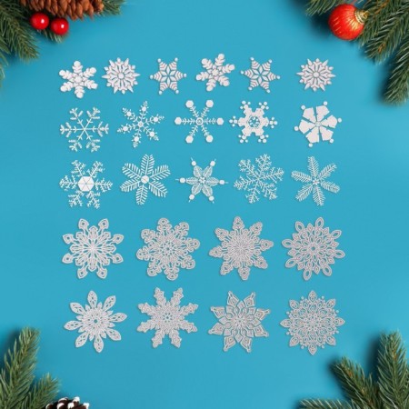 A set of New Year's stickers on the windows "Snowflakes" silver, 37 x 37 cm-1