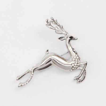 New Year! New Year's Brooch "Deer", white color in silver-1