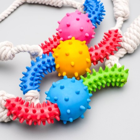 Cable toy with chewing elements "toothpick", up to 60 cm, mix of flowers-5