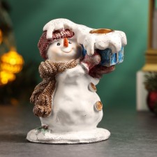 Snowman Snowman with a gift 12cm