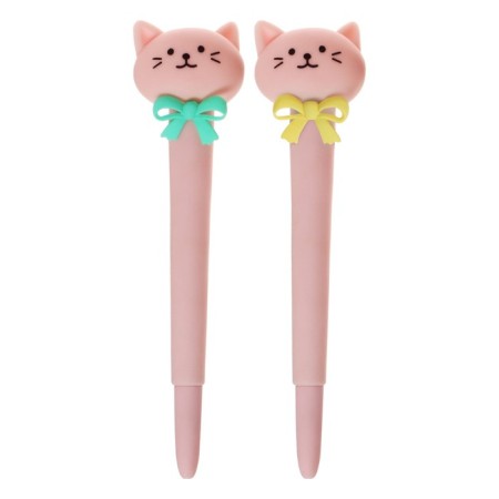 Gel-ghost pen, blue core "cat with a bow", pink