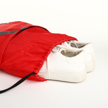 A bag for shoes on a lace, “ZFTS”, an outer pocket, a reflective strip, red color red-3